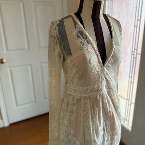 Altar'd State Arula White Lace Sheer Maxi Dress Large Boho Fairy Wedding NWT